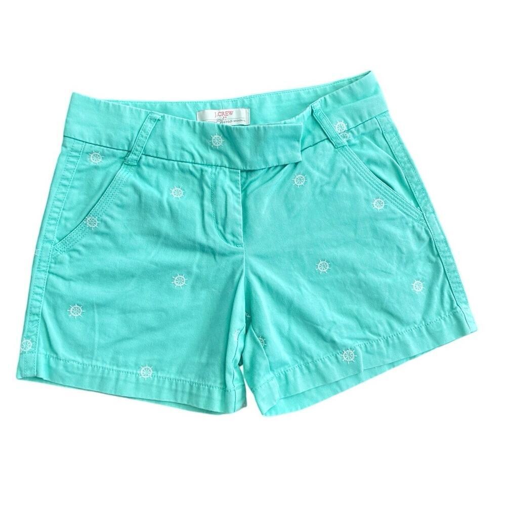 JCREW CHINO SHORTS BROKEN IN COTTON SZ 0 MINT GREEN HELM FLAT FRONT SAILOR CHIC - Picture 7 of 13